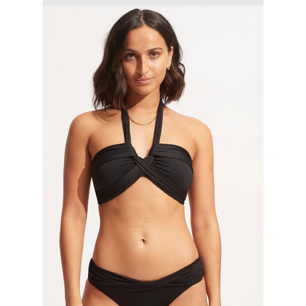 Seafolly Women's $110 Collective Halter Bandeau Bikini DD Top Black Sz 2